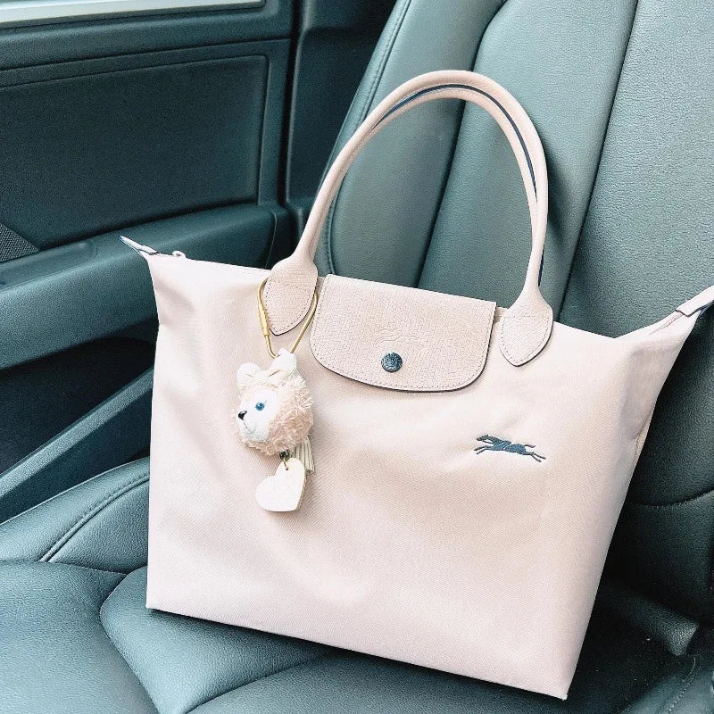 1 Women foldable hobos nylon Handbag Bags Classics Lady Tote Bag embroidered Shoulder Bags short and longchamp handles bags