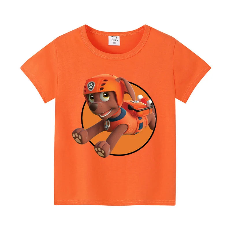 Paw Patrol Child Short Sleeve T-shirt Cartoon Chase Skye Print Cotton Tees Boy Girl Summer Casual Tops Kawaii Kids Birthday Gift