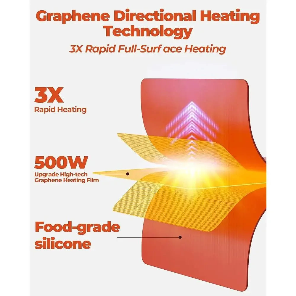 Heating Mat Full Surface Food Warmer 6-Level Temperature Control 6-Hour Timer Portable Silicone Food Warming Gadget