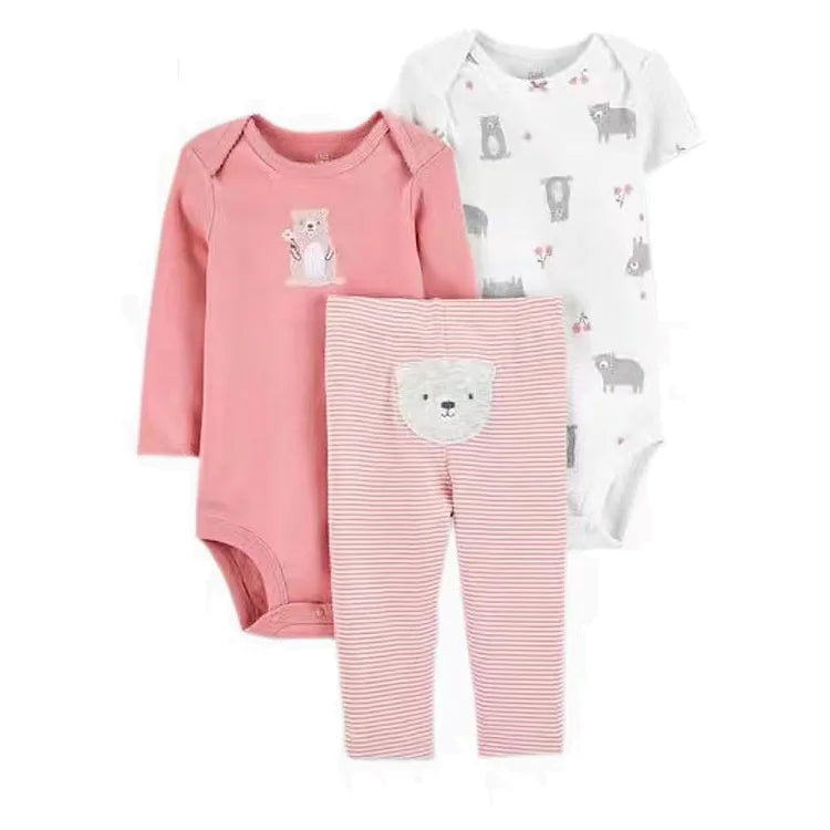 3Pcs Baby Clothes Set Cartoon Bodysuits Pp Pant Fashion Newborn Cotton Jumpsuit Pants Kids Toddler Rompers Clothing 6-24M