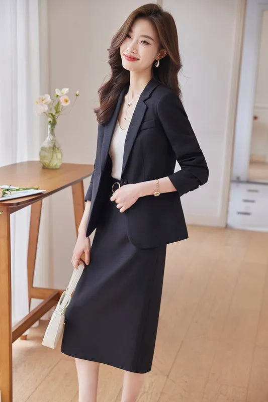 NAVIU Pink Suits Women New 2023 Autumn Fashion Temperament Professional Blazer And Skirt Office Lady Work Wear Two Piece Sets