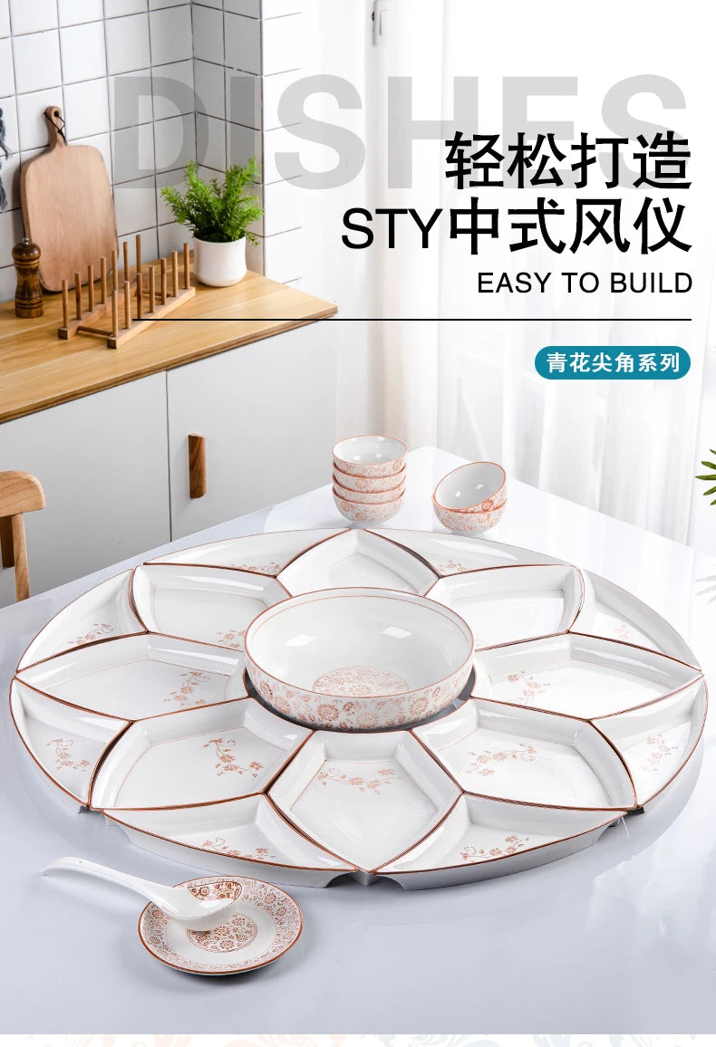 Vintage Ceramic Plate Set Microwaveable Dining Bowls Home Dinnerware Plates Set Dishes Full Tableware Pratos De Jantar Dishes