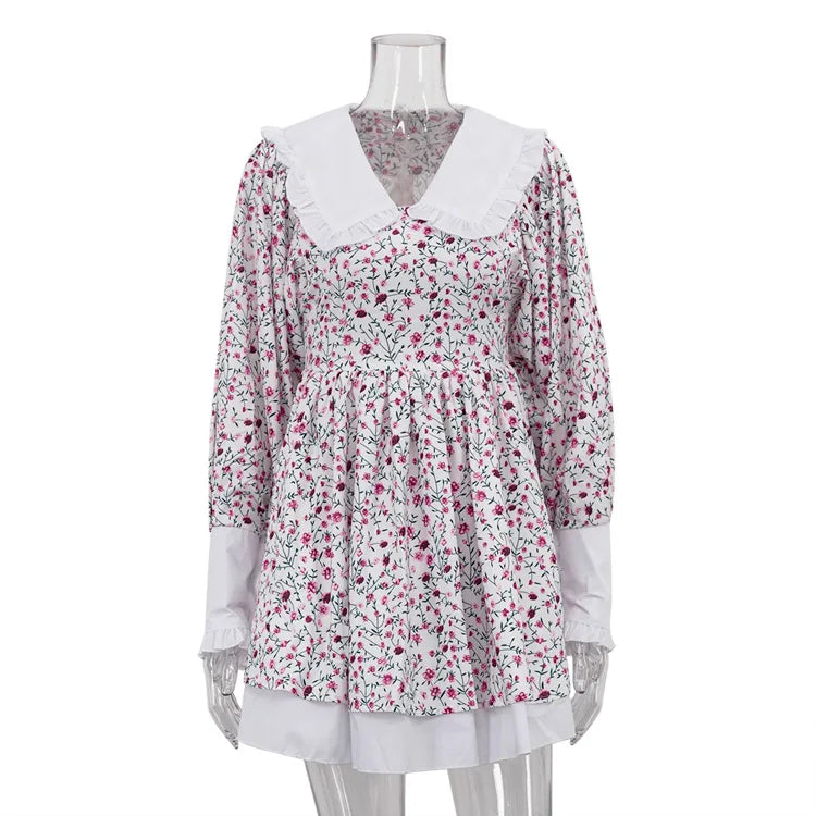 Tossy Ruffled Fashion Printed Mini Dress For Women V-Neck Patchwork Contrast Slim Long Sleeve Party Dress Female Bodycon Dress