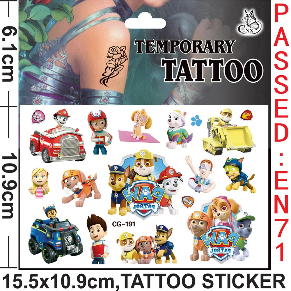 PAW Patrol Tattoo Cartoon Stickers For Kids Arm Face Glowing Body Art Waterproof Fake Temporary Cute Tattoos Children Toys Gifts