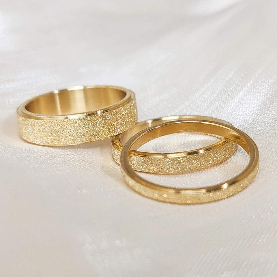 eManco Minimalist Personalized Frosted Stainless steel Women's ring Gold Color/Silver Color 2/3/5MM Wide Gold Girl Jewelry