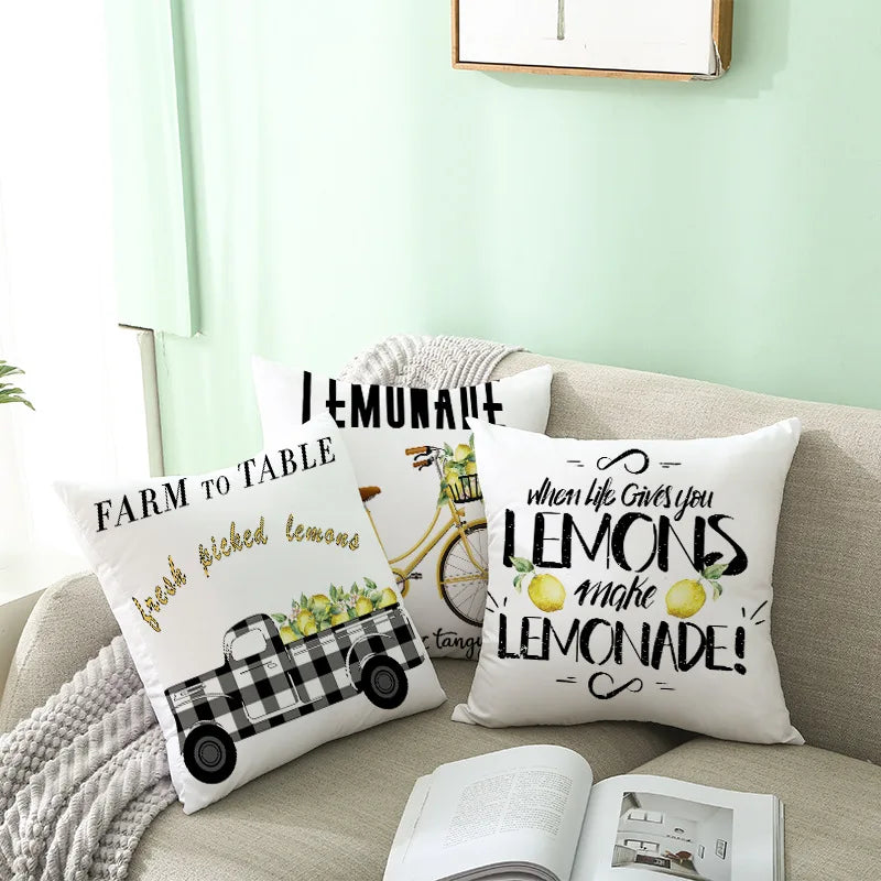 Yellow Lemon Pattern Cushion Cover Summer Decorative Pillow Covers Single Sided Printed Pillow Covers For Sofa Bedroom Office