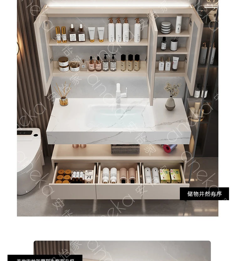 Armoire de salle de bain légère en bois massif, toilettes de rangement Vintage, vanité de salle de bain, miroirs de maquillage, meubles Para Banheiro