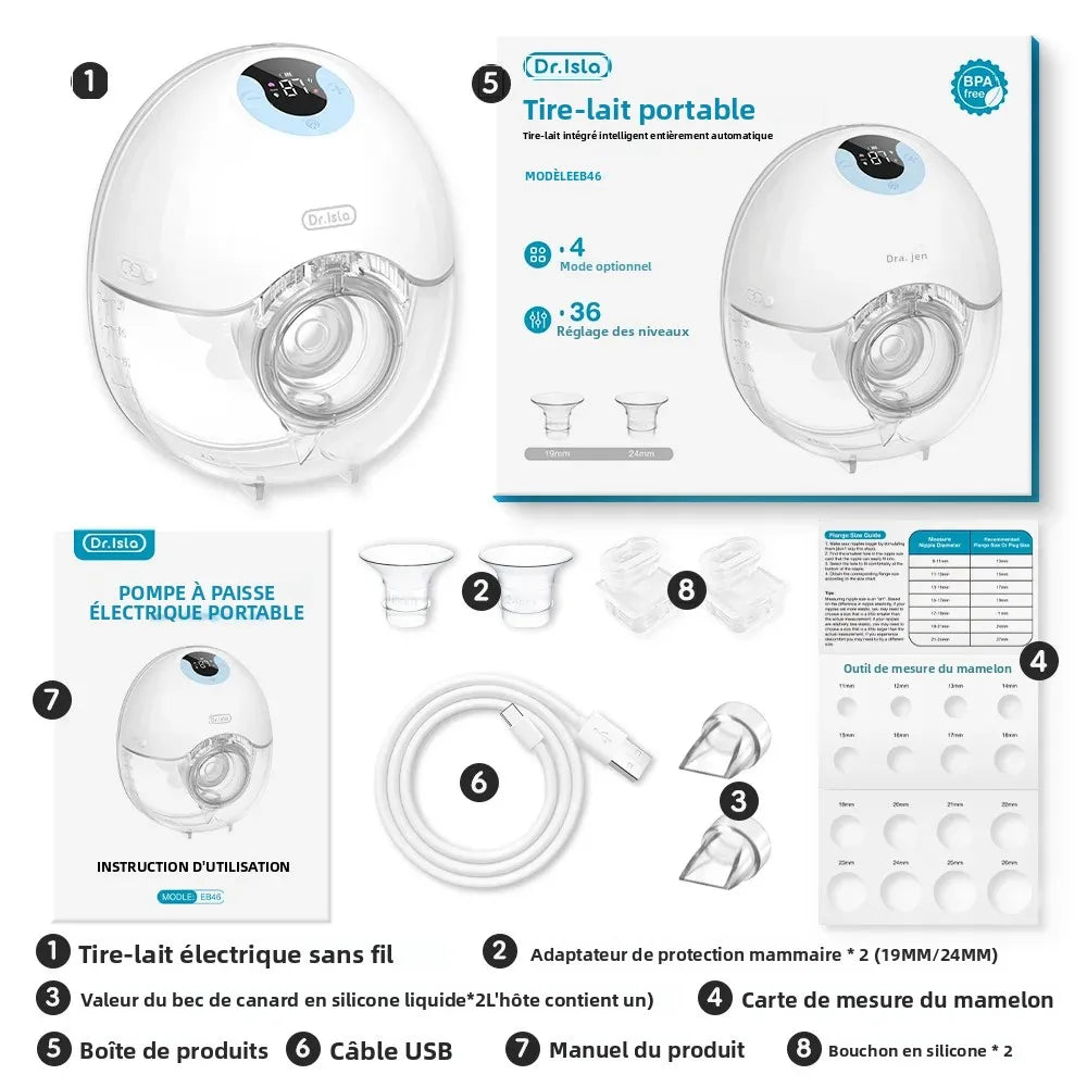 Wearable Electric Breast Pump 4 Modes 36 Suction Levels Hands-Free Milk Collector with 19/24mm Flange for Comfortable Feeding