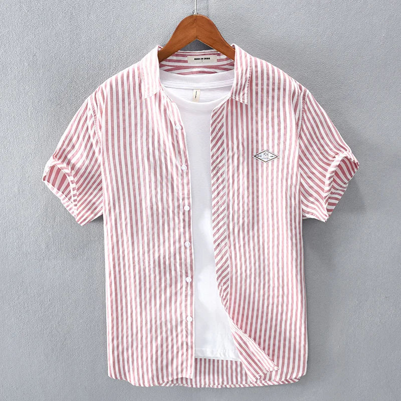 New Summer Men's Short Sleeve Shirt Fashion Thin Loose Half Sleeve Casual Youth Stripe Shirt Tops