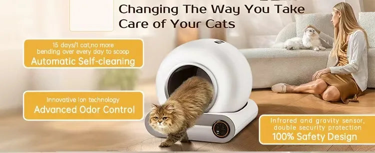 Smart Self Cleaning Cat Litter Box 65L Extra Large Closed Automatic Cat Toilet App Control Cat Litter Tray Arenero Gato for Cats