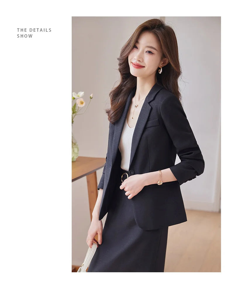NAVIU Pink Suits Women New 2023 Autumn Fashion Temperament Professional Blazer And Skirt Office Lady Work Wear Two Piece Sets
