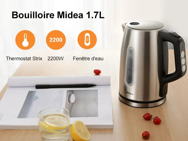 Midea Kettle with Temperature Setting (40, 60, 70, 80, 90, 100 Degree C), Stainless Steel 1.7 Litres, MKE17H1ASS-S