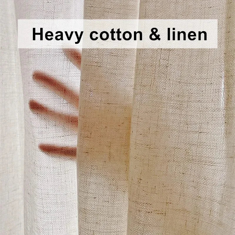 Modern Beige Natural Linen Like Tulle Living Room Flax Sheer Curtains for Bedroom Voile Window S Folds Custom Size Drapes