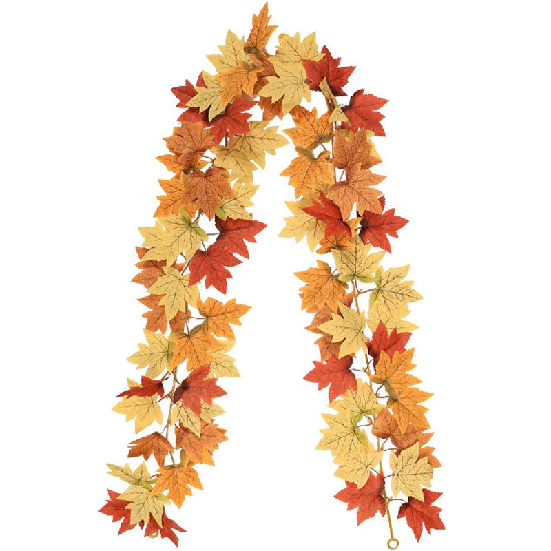 200cm Artificial Vines Red Autumn Maple Leaves Fake Garland For Home Christmas Halloween Thanksgiving Party Fireplace Fall Decor