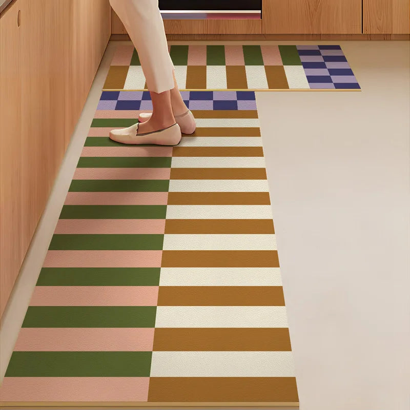 VIKAMA Retro Striped Simple Kitchen Floor Mats Diatomite Water-Absorbent Non-Slip Foot Mats Scrubbable Home Decoration Summer