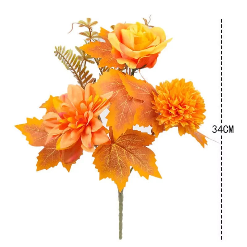 35cm Autumn Artificial Maple Leaves Bouquet Silk Plants Branch for Halloween Thanksgiving Day Fireplace Festival Home Fall Decor