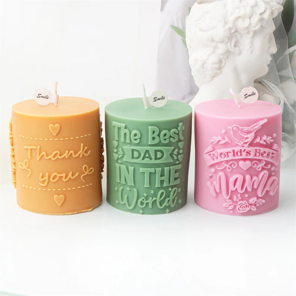 Thanksgiving Best Dad Mam with Baby Letter Cylinder Pillar Candle Mould DIY Sunflower Candle Mother's Day Decor Silicone Mold