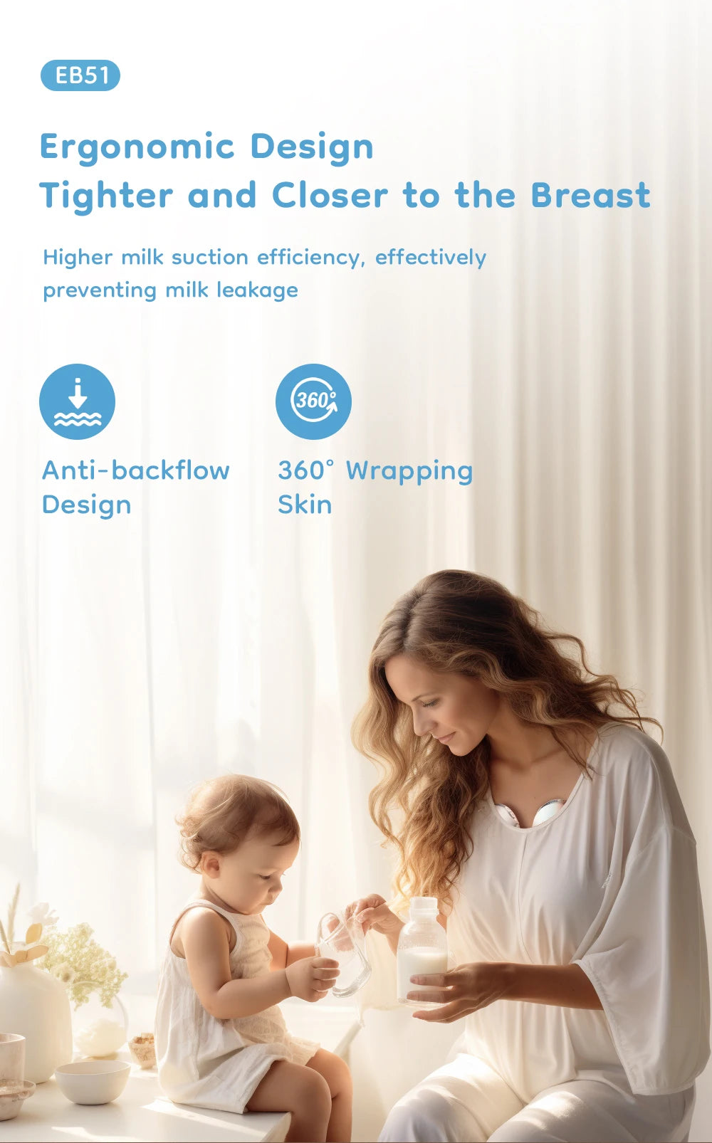 MAMIJOY 2PCS Ultra-thin Wearable Electric Breast Pump Ultra-light Low Noise 3Modes 12 Suction Levels With 18/21/24mm Flange EB51