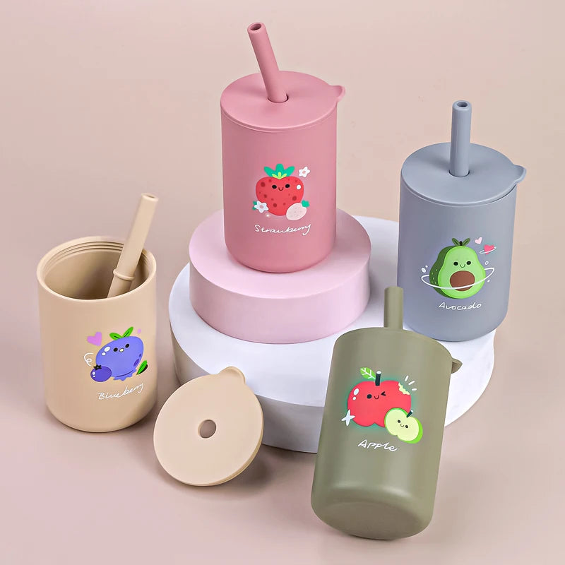 Baby Feeding Drinkware Straw Cup Baby Cartoon Learning Feeding Cup Food Grade Silicone Toddler Water Bottle Tableware BPA Free
