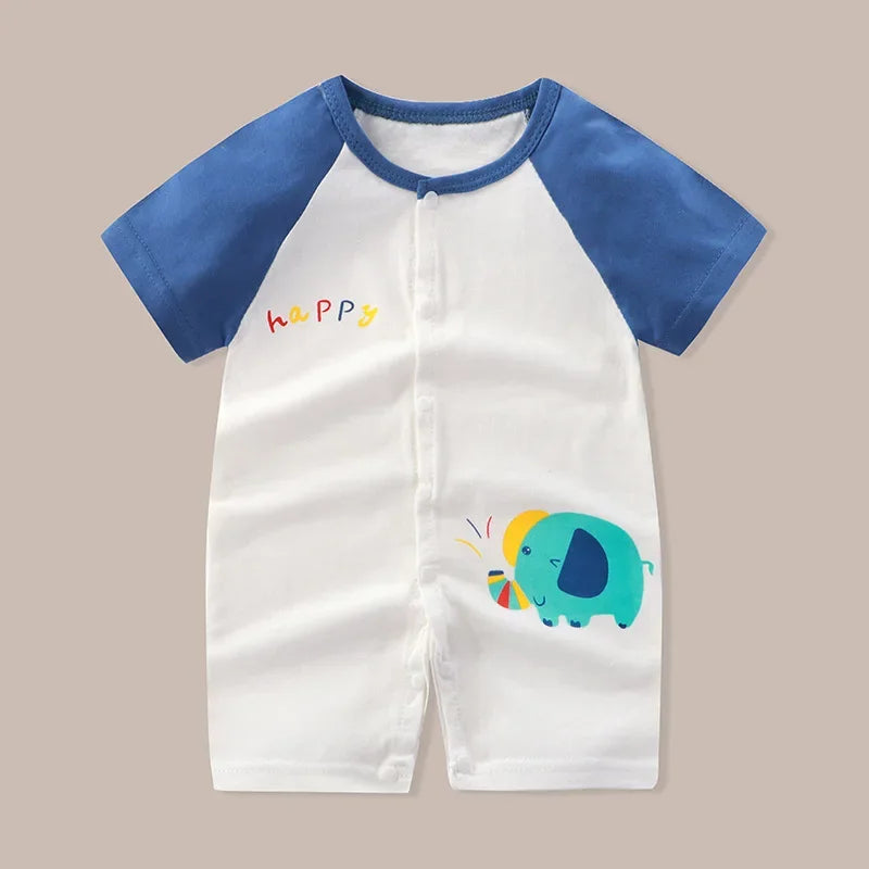 Summer Newborn Clothes Cute Cartoon Dinosaur Tiger Shark Lion Print Comfortable Baby Boys Girl 0-18Month Short Sleeved Jumpsuit