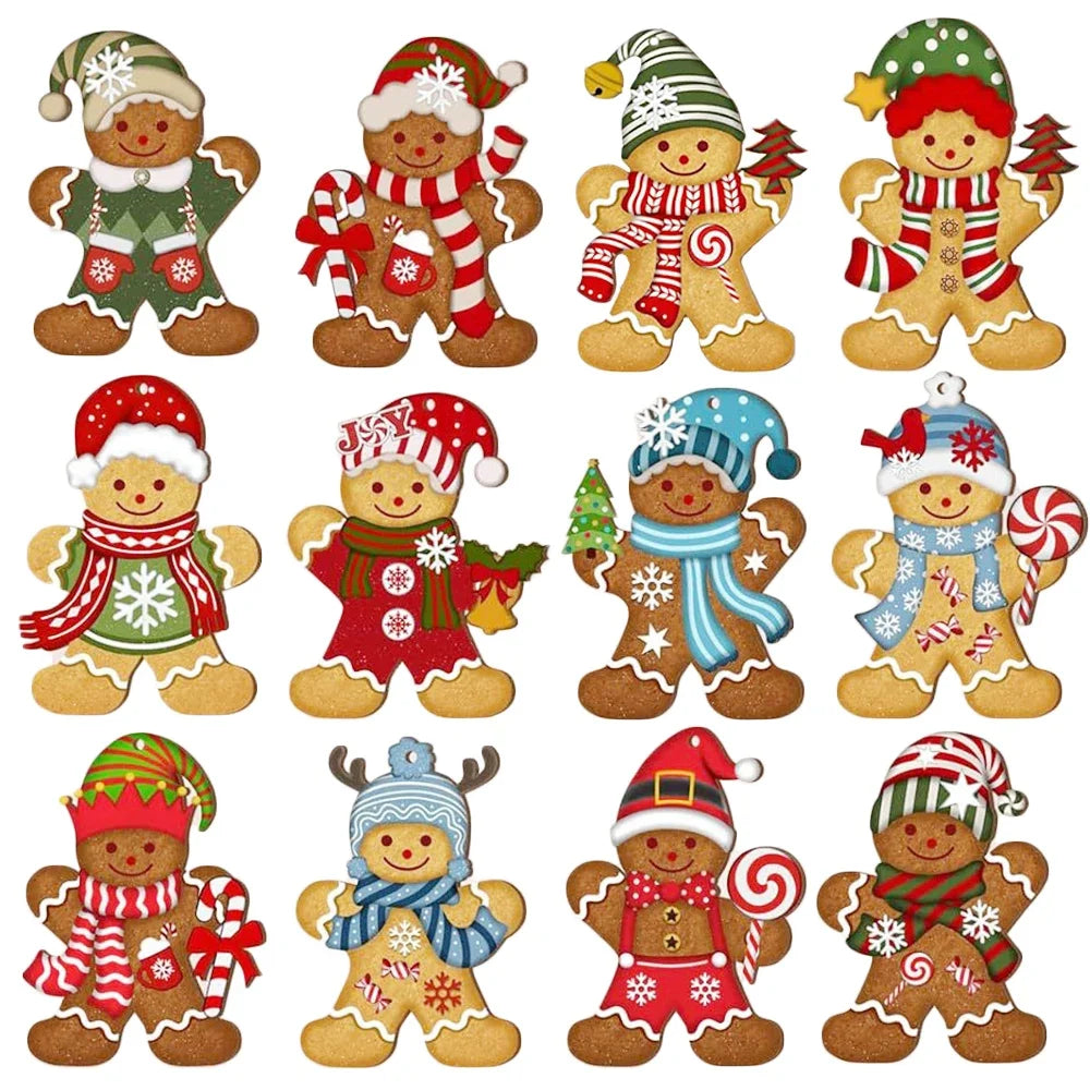 Gingerbread Man Ornaments Set Christmas Tree Wooden Hanging Decorations Pendants Cute Cartoon Xmas DIY Hangings Home Decoration