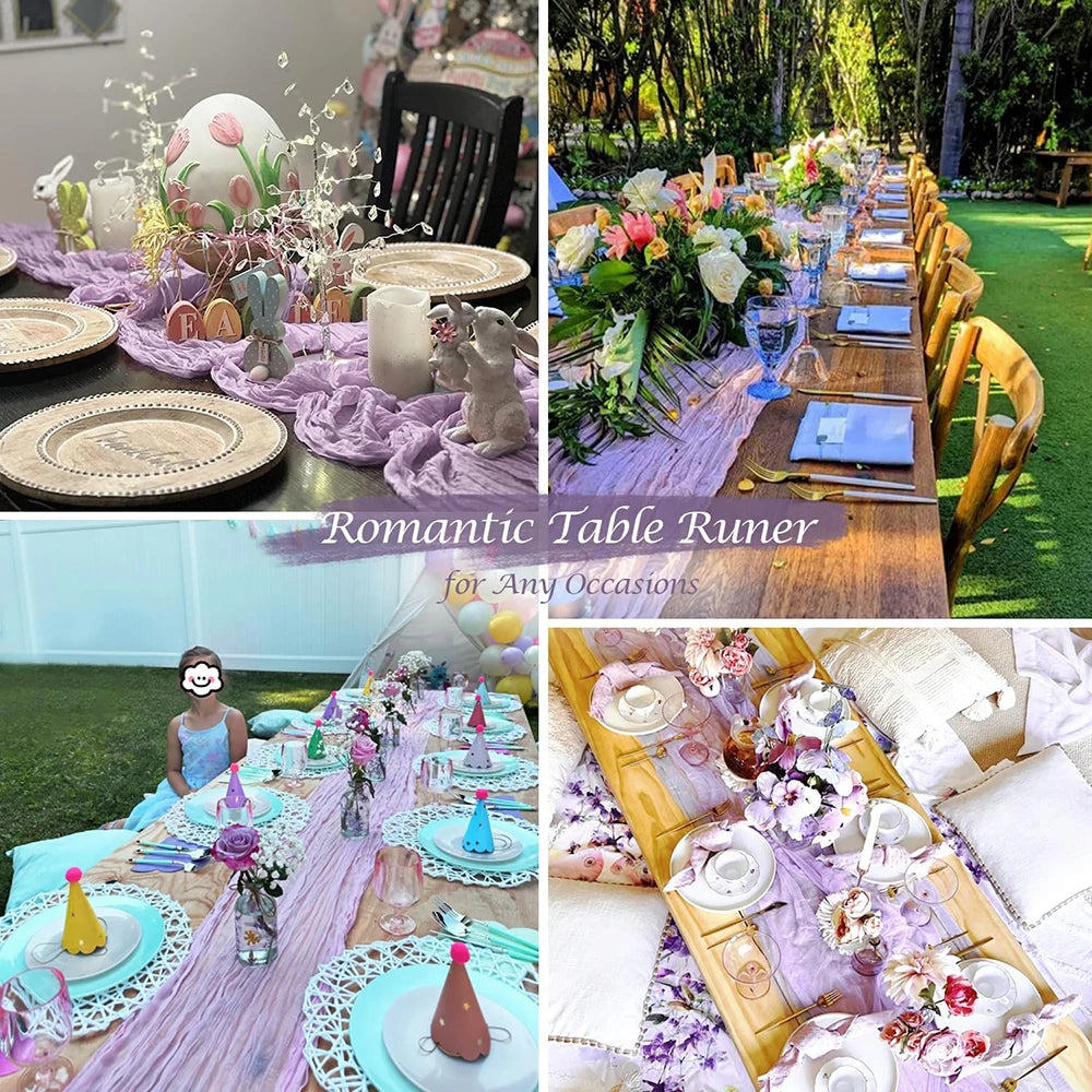 Lilac Purple Cheesecloth Table Runner Boho Rustic Gauze Lavender Purple Table Runner Wedding Bridal Shower Birthday Decoration