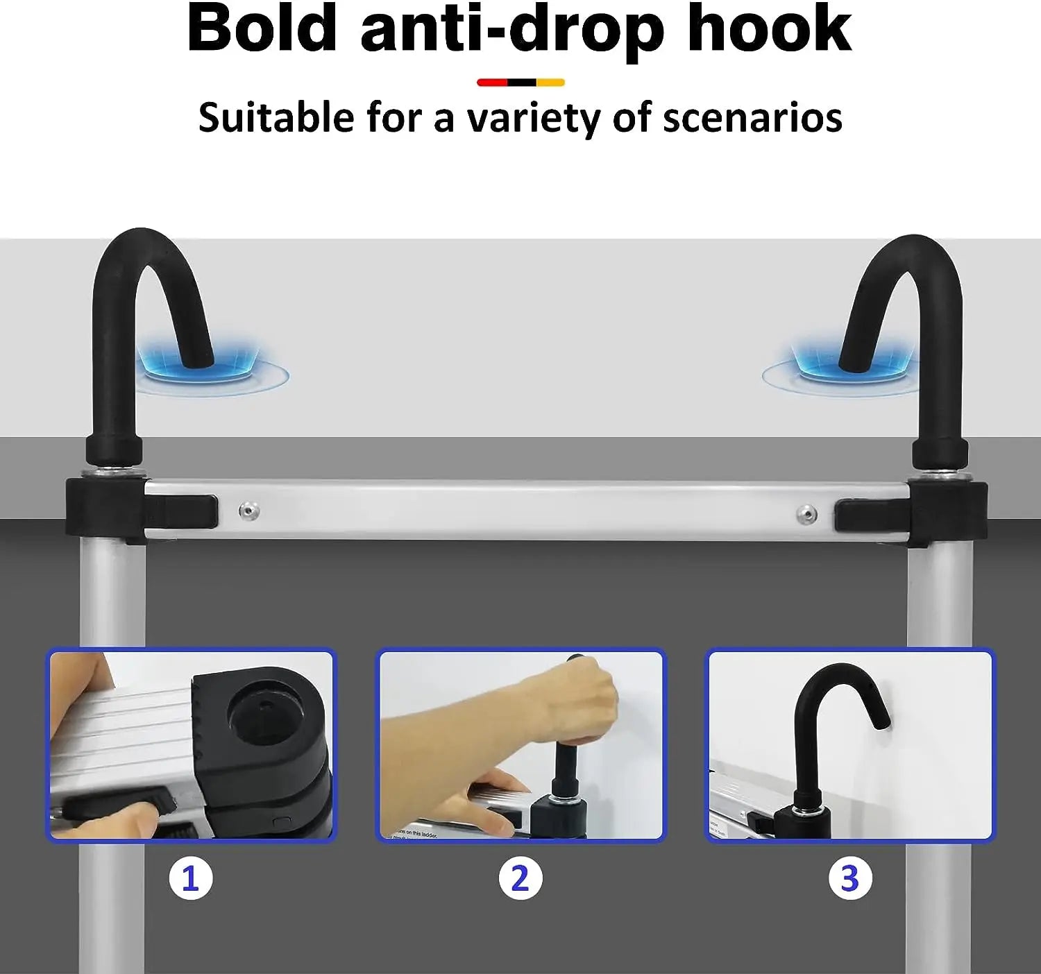 Telescopic Ladder 6.2m with Detachable Hooks & Extendable Steps, Folding Tall Loft Ladder with Non-Slip Feet Collapsible Ladder