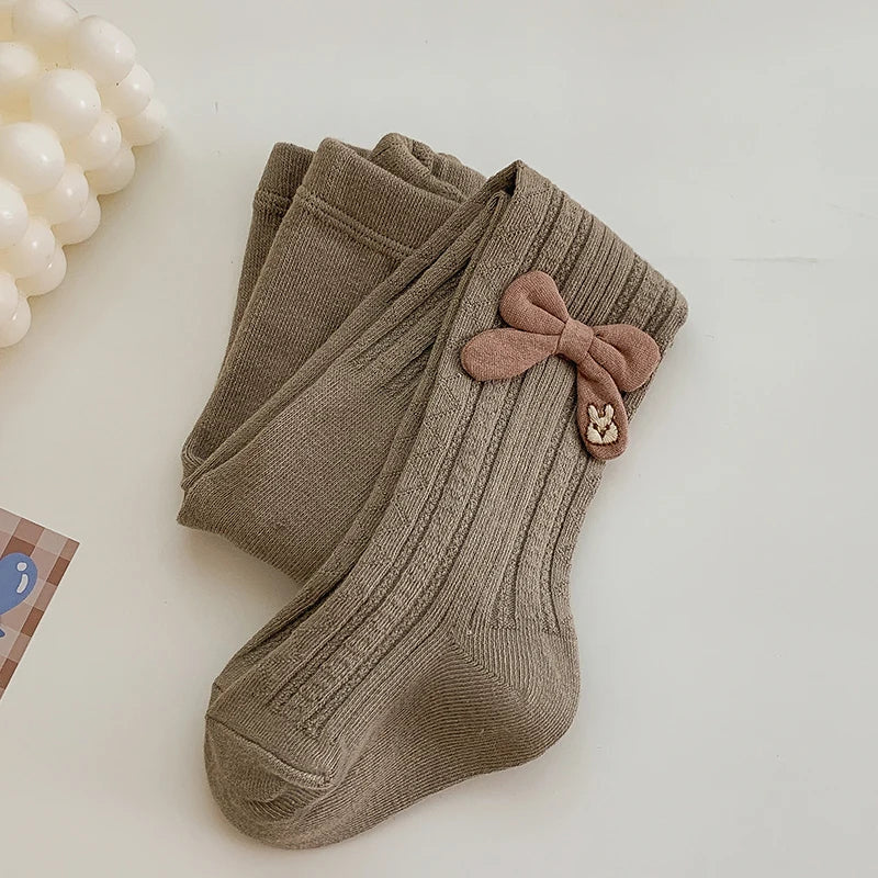 Baby Tights Leggings for Spring Autumn High waist Combed Cotton Bow Infant Girls Pantyhose