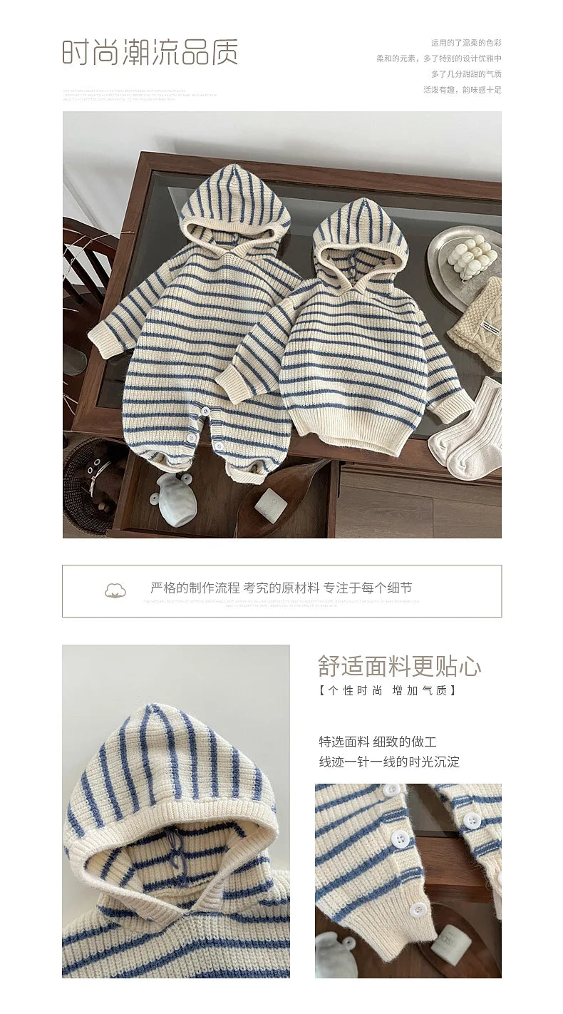2025 Striped Knit Baby Rompers Knitted Infant Sweater Top New Born Baby Girl Clothes Ropa Bebe Bodysuits One-Pieces 0-24Months