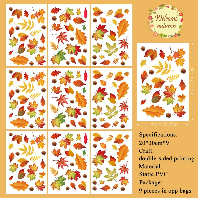 ملصقات ديكور منزلي إبداعية بموضوع عيد الشكر في الخريف، ملصقات نافذة وباب زجاجي وكهرباء ساكنة