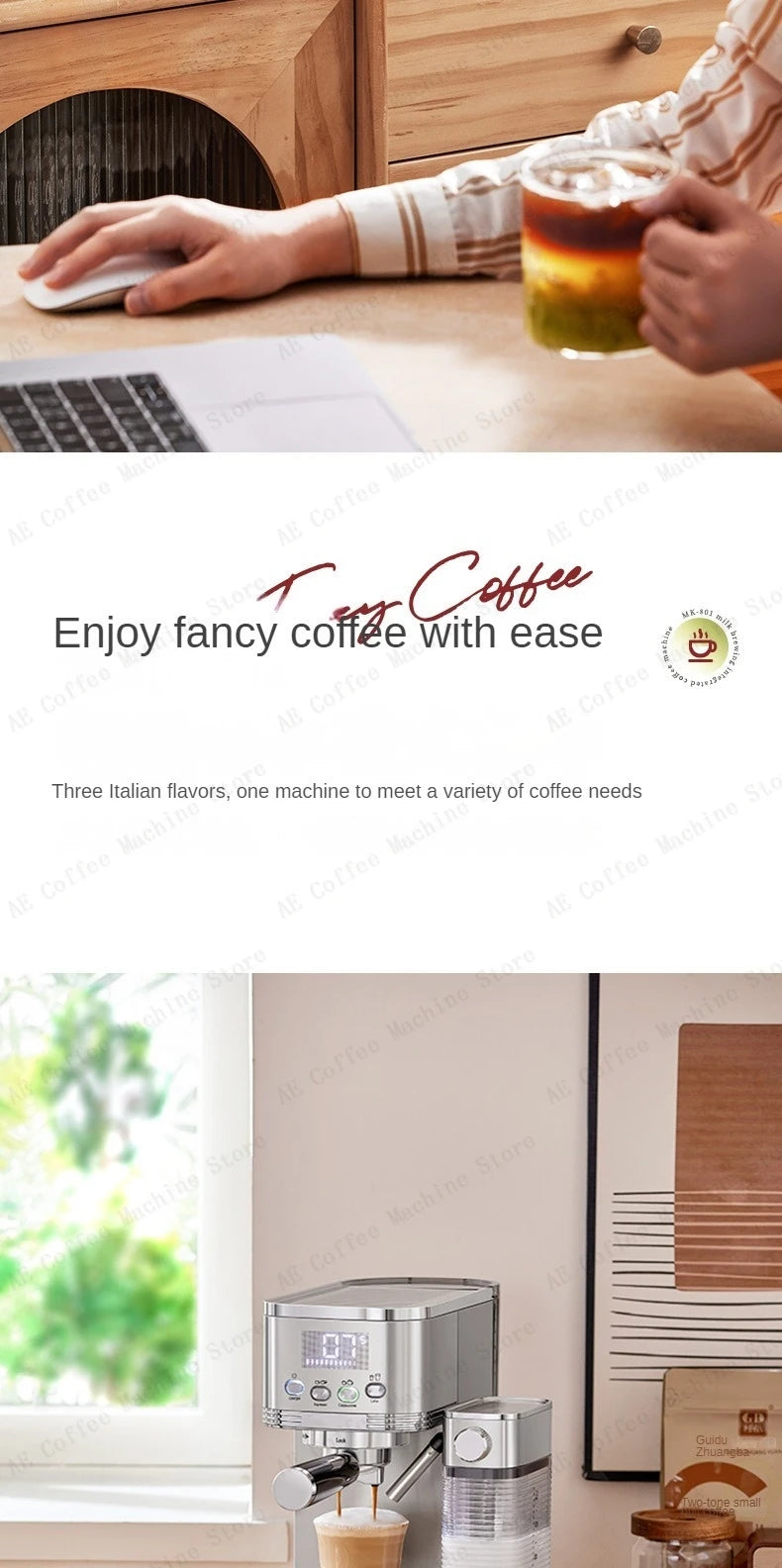 Automatic Coffee and Milk Frother All-in-one Machine 20bar Household Small Espresso Coffee Machine Multi-function Coffee Maker