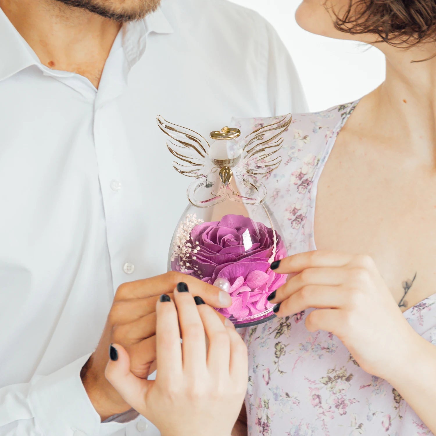 Gifts for Girlfriend 4.33" Soap Rose In Angel Glass Dome Artificial Flower Christmas Valentine Love Thank You Gifts for Women