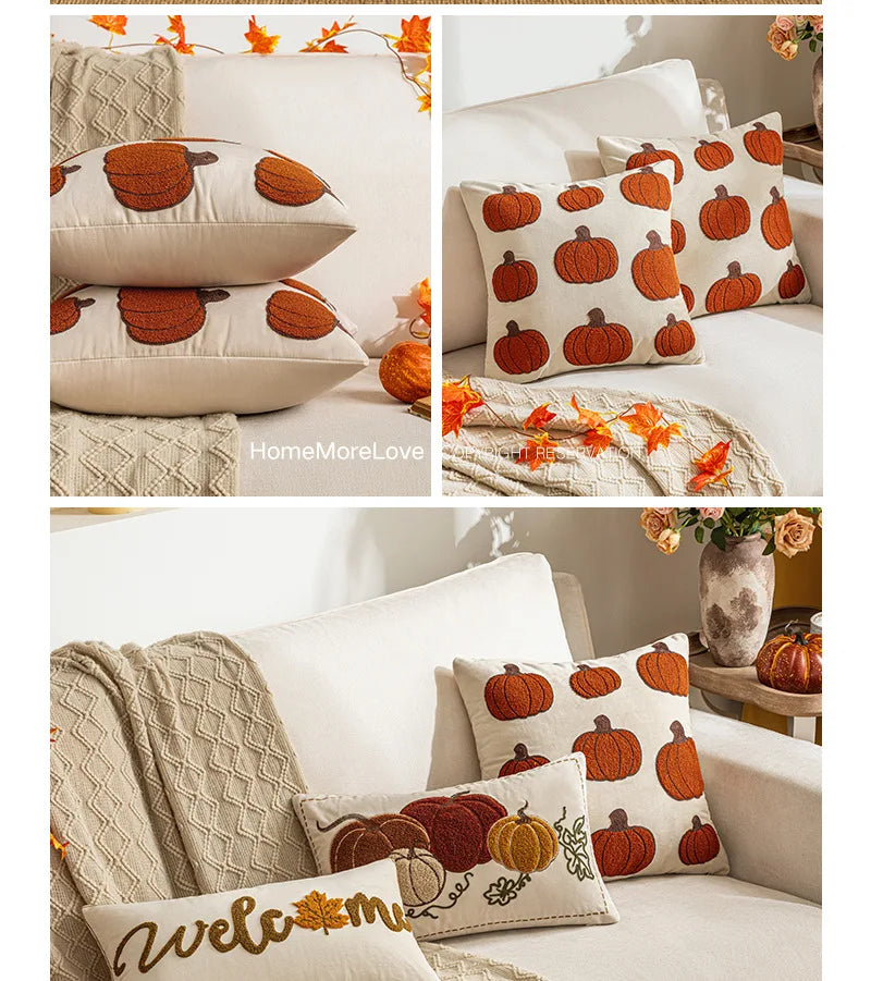 30x50/45x45cm Autumn Velvet Embroidered Pumpkin Pillow Cover Nordic Style Sofa Cushion Decorative Pillow