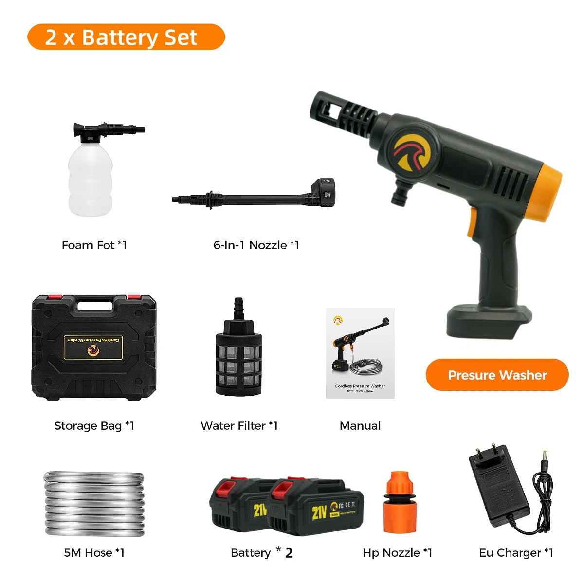 40Bar 3500W Brushed Electric High Pressure Washer 6-in-1 Car Washing Garden Water Spray Gun For Makita 21V Battery