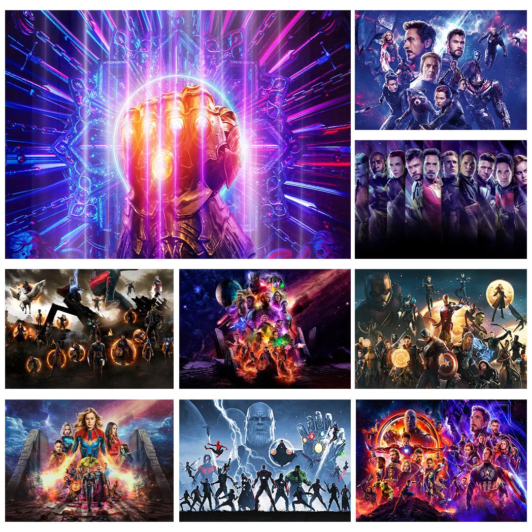 MINISO Marvel Avengers4：Endgame Movie Wall Art Posters All Ages Home Decor Room Marvel Superheroes Group Photo Canvas Painting