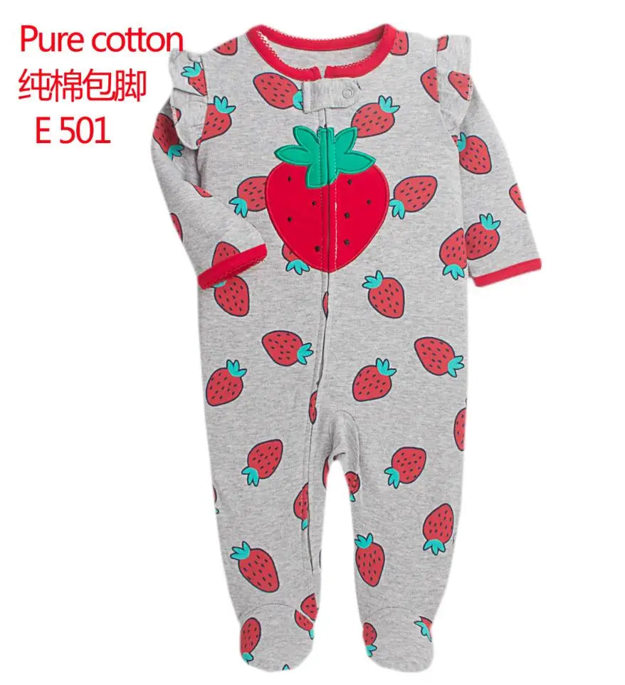 Baby Cotton Rompers Newborn Toddler Baby Boys Girls Pajamas Coveralls Cartoon Animal Dinosaur Strawberry Zipper Jumpsuit