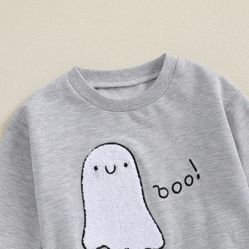 Baby Boys Halloween Tracksuit Outfits Long Sleeve Ghost Embroidery Sweatshirt + Trousers Set Toddler Fall Clothes