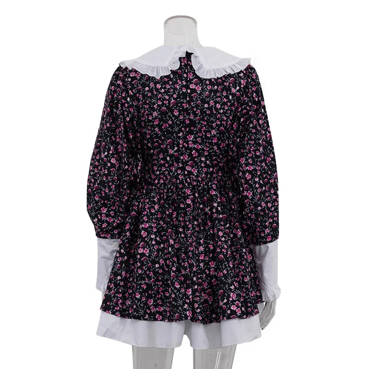 Tossy Ruffled Fashion Printed Mini Dress For Women V-Neck Patchwork Contrast Slim Long Sleeve Party Dress Female Bodycon Dress