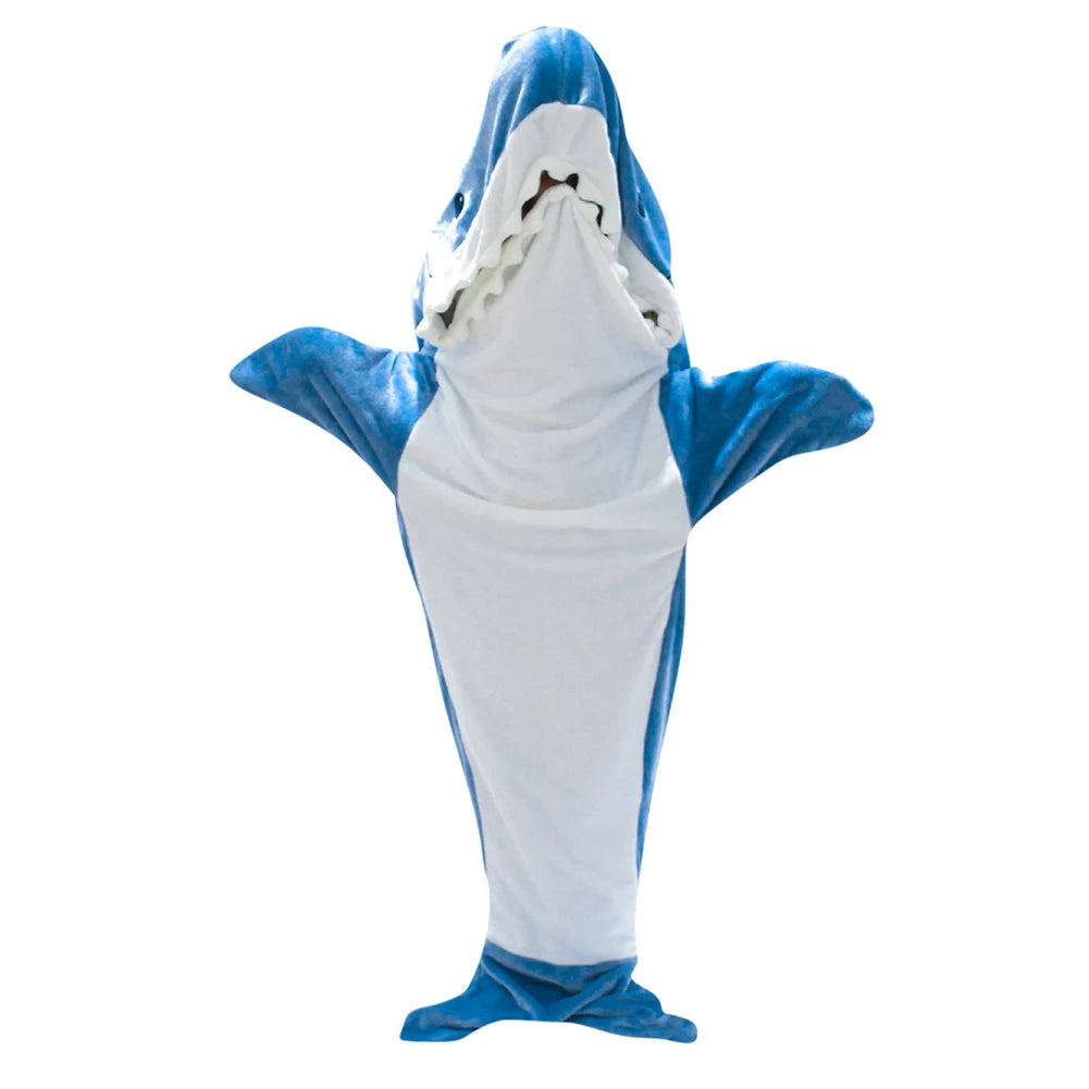 Shark Blanket Cartoon Sleeping Bag Shark Onesie Sleeping Bag Pajama Hooded Warm Flannel Funny Homewear Winter Warm Blanket