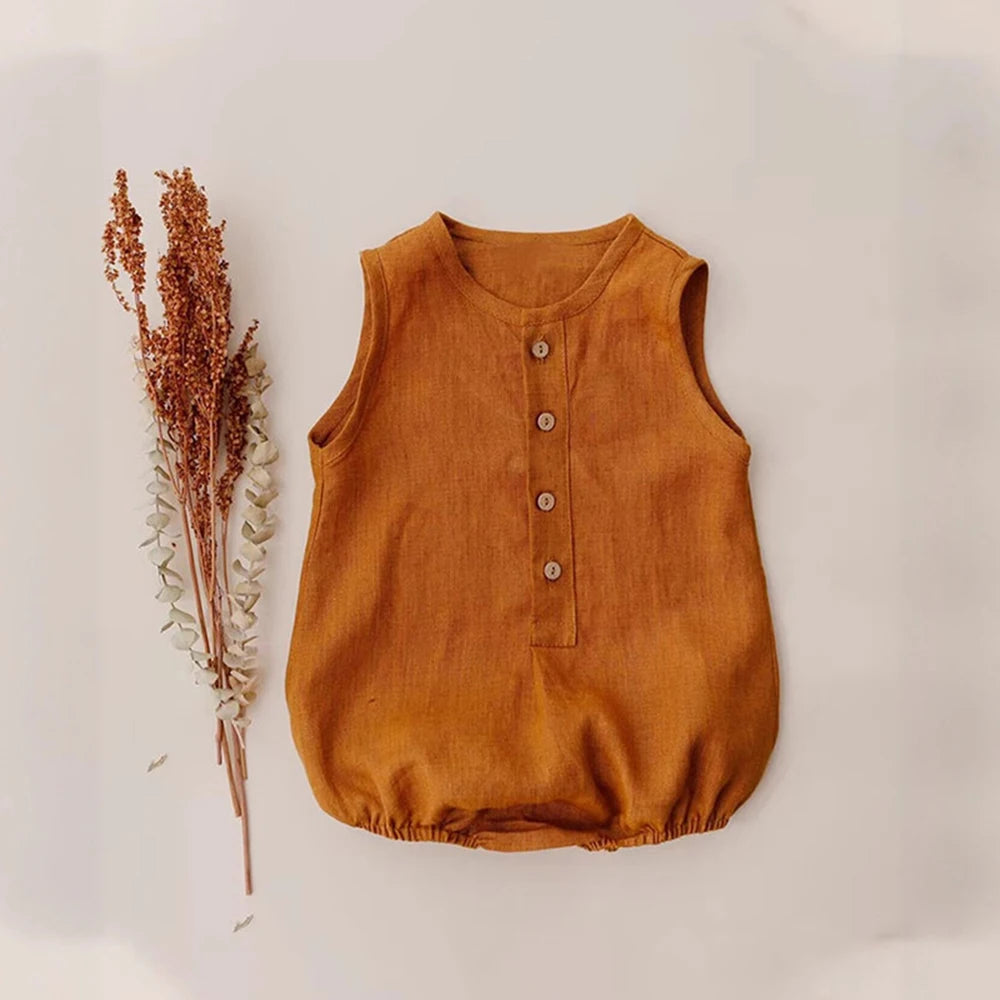 Newborn Baby Boys Linen Cotton Romper Soft Breathable Sleeveless bodysuits Infant Jumpsuit Toddler Girls One-Piece Clothes 0-24m
