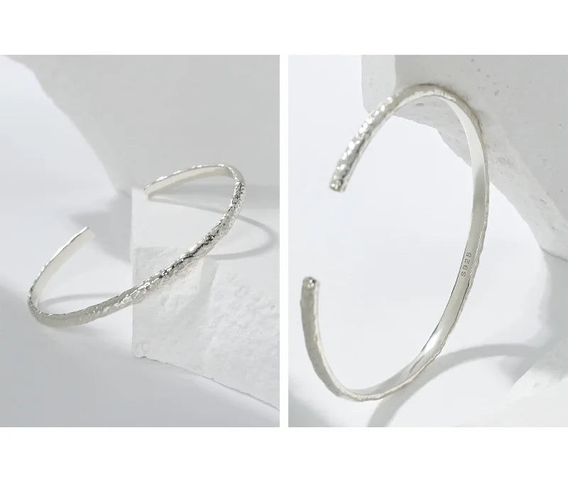 SHANICE 100% S925 sterling silver Tin Foil texture Open Bracelet&Bangles For Women Men Fashion Charm Jewelry Wholesale