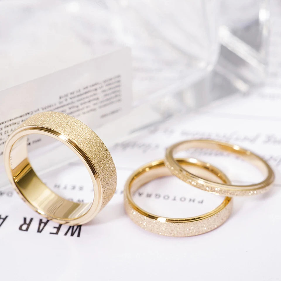 eManco Minimalist Personalized Frosted Stainless steel Women's ring Gold Color/Silver Color 2/3/5MM Wide Gold Girl Jewelry