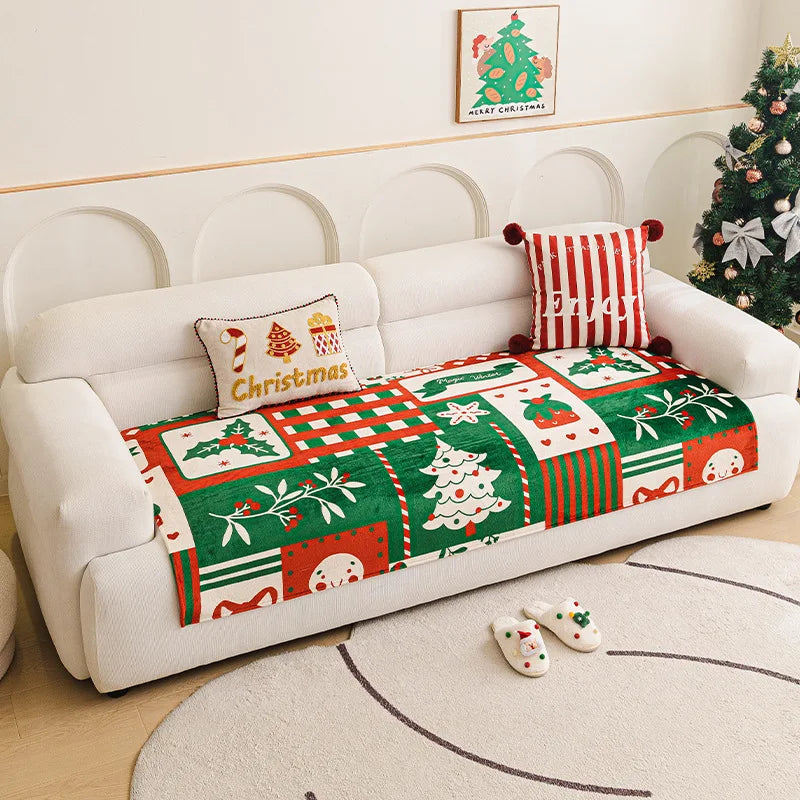 Winter Christmas Flannel Sofa Cover Anti-Slip All-Inclusive Universal Sofa Cover In One Straight Row Sofa Cushion Decor Home