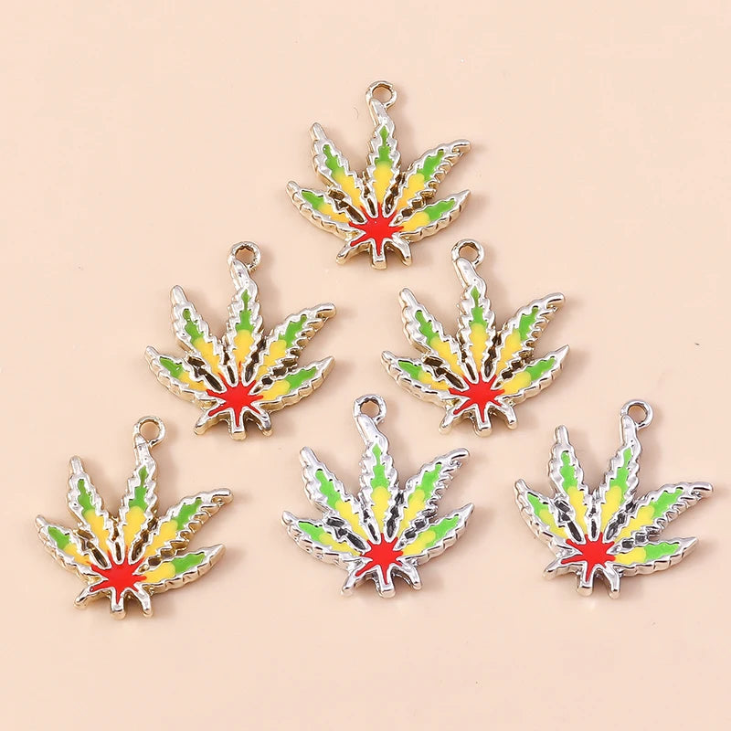 10pcs 18*20mm Enamel Fall Maple Leaf Charms Pot Leaf Thanksgiving Necklace Pendant Diy Jewelry Making Accessories