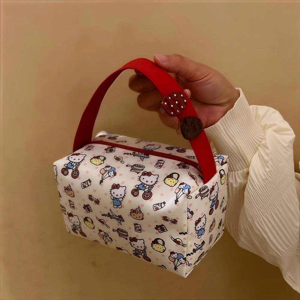 Hello Kitty Cosmetic Bag Large Capacity Travel Makeup Organizer Portable Toiletry Case Lipstick Storage Pouch Cute Cartoon Print