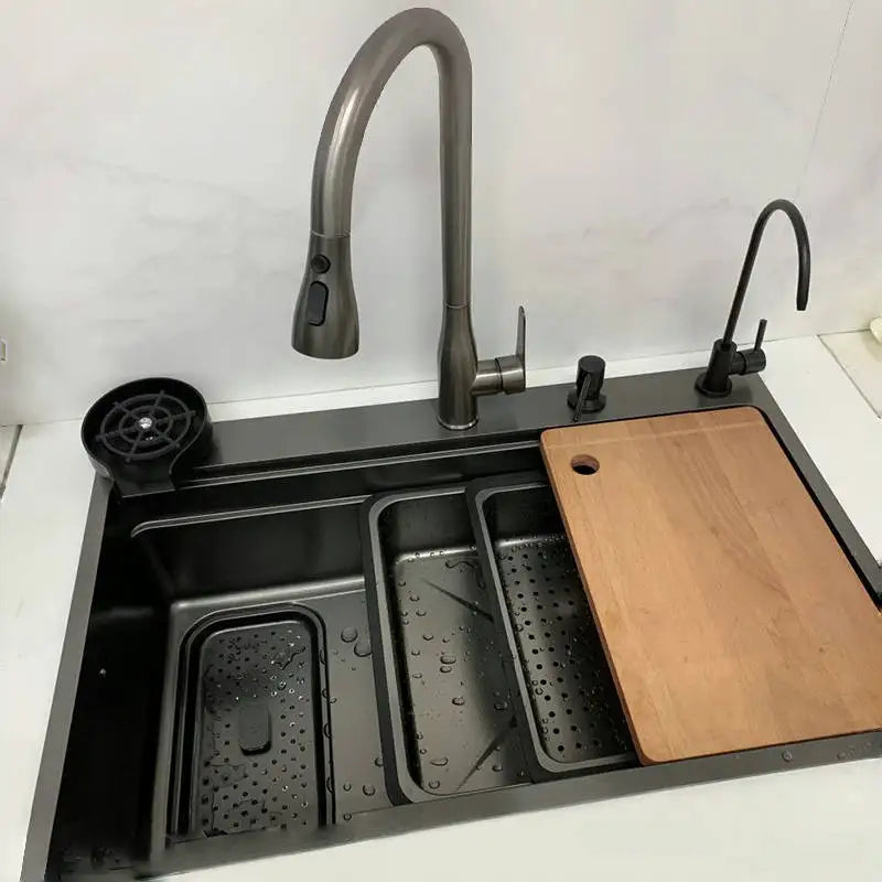 Stainless Steel Gray Kitchen Sink Multifunctional Stain and Scratch Resistant Large Single Slot Household Wash Cuisine Basin