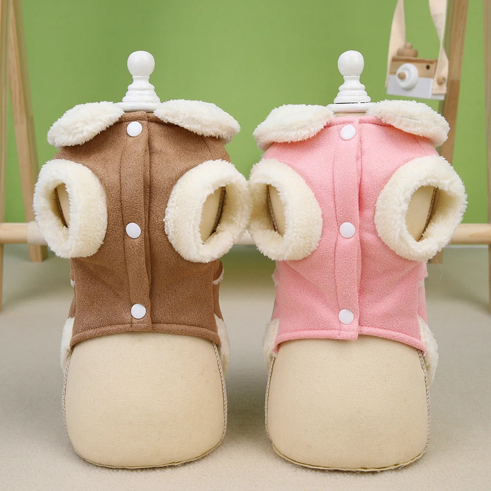 ملابس كلاب لطيفة، جاكيت، معطف جرو شتوي، ملابس مع فيونكة، فرو دافئ، ملابس حيوانات أليفة ناعمة للكلاب الصغيرة والمتوسطة الحجم من نوع شيواوا