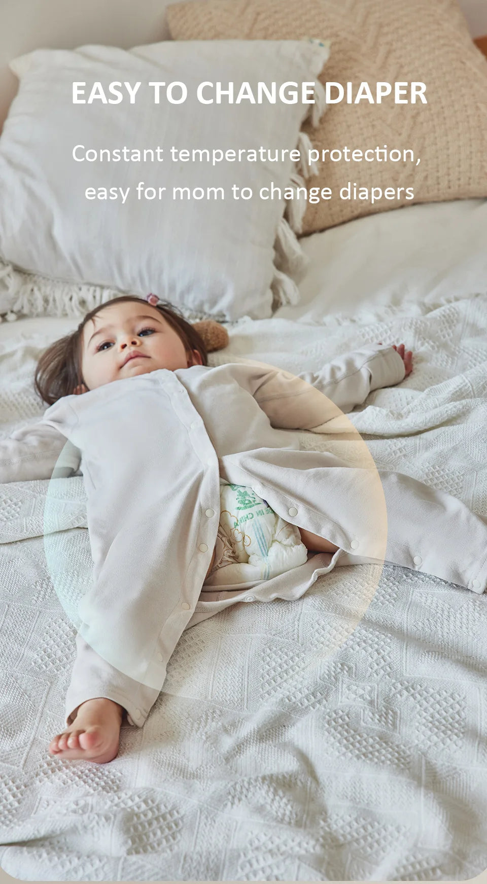 Baby Romper For 3-12Months Spring Thin 1.0Tog Jumpsuit Baby One-Piece Pajamas Soft Split-Leg Sleepwear Easy To Change Diaper