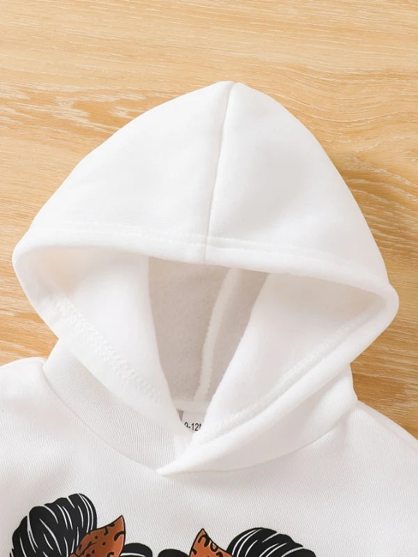 Spring Autumn Baby Girl Cartoon Headprint Fleece Hoodie And Pleated Pants Matching Two-Piece Set Cute Infant Clothing