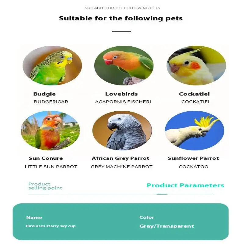 وعاء تغذية الطيور وعاء شفاف قابل للفصل وكوب طعام بلاستيكي للقفص ومغذي بذور معلق مريح للببغاوات